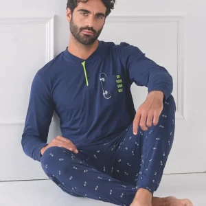 Pigiama Uomo in Jersey 100% Cotone con Dettagli a Contrasto